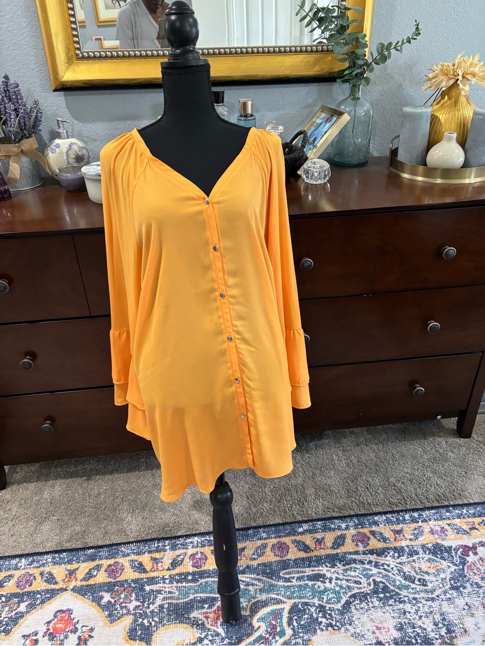 Ashley Stewart Mustard Yellow Button-Front Blouse